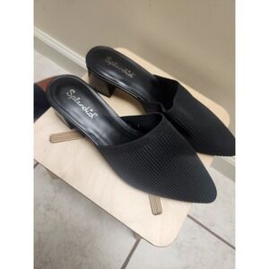 Splendid Lunelli Black Ribbed Knit Pointed Toe Block Heel Mules Womens 6.5